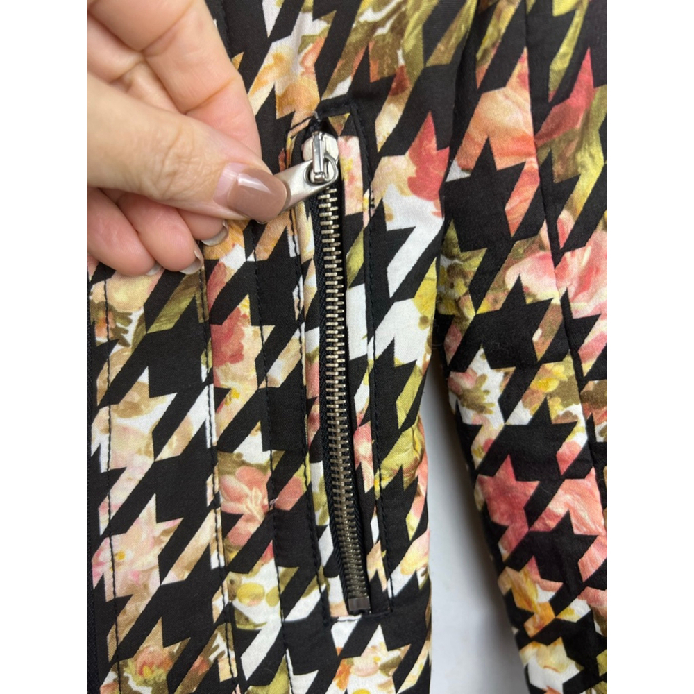 ZARA Trafaluc Floral Multicolor Houndstooth Moto Jacket Women's Small - Picture 4 of 9